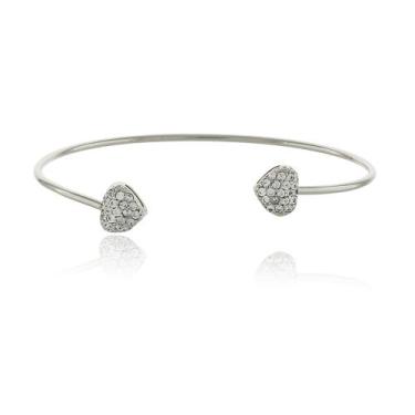 Imagem de Bracelete Verona 2 Corações Cravejados  Banho Ródio Branco - Via Acess