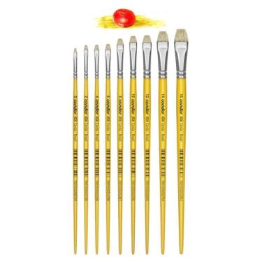 Imagem de Kit 9 Pincel Chato Curto Lixado Cerda Natural Cabo Longo Amarelo 454 0