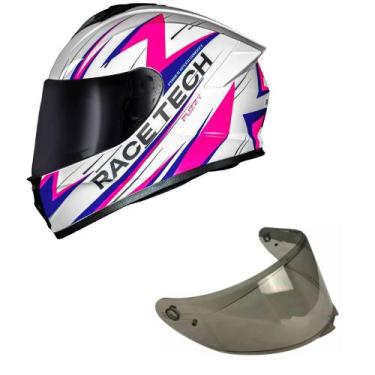 Imagem de Capacete Race Tech Hit Fuzzy Branco e Rosa Mais Viseira Fumê Tamanho:6