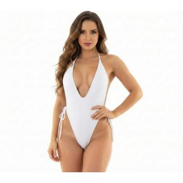 Imagem de Lingerie Body Provocante Maiô Cavado Fio Use na Balada Cor:Branco Com 