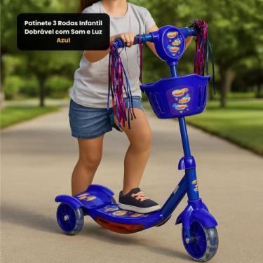 Imagem de Patinete 3 Rodas Infantil Dobrável Com Som e Luz Birnquedo Portátil En