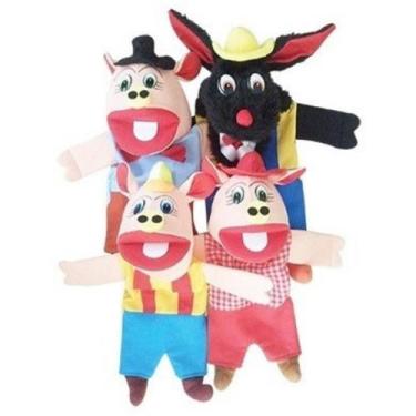 Imagem de Kit Fantoches De Mão História 3 Porquinhos E O Lobo Mal 4 Personagens 