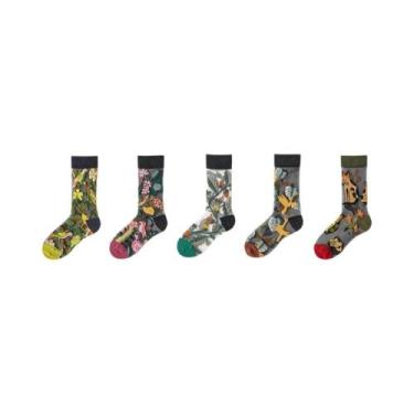 Imagem de Meias De Tornozelo Femininas Com Estampa Floral E De Pássaros, Conjunt