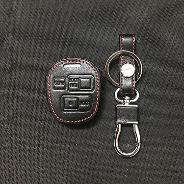Imagem de YJADHU Porta-chaves com 3 botões para carro de couro masculino feminino porta-chaves porta-chaves capa para porta-chaves, adequado para Toyota Tarago Rav4 Corolla Camry, preto