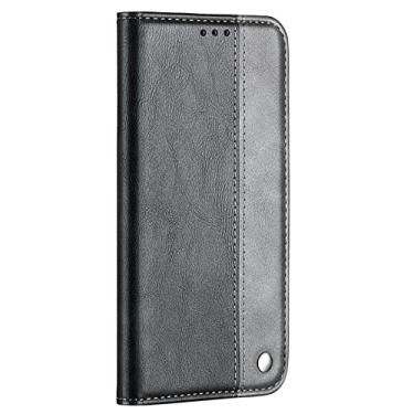 Imagem de LAHappyL Capa carteira para iPhone 13 Pro Max/13 Pro/13/13 Mini, couro de poliuretano com suporte para cartão à prova de choque, capa interna de TPU (poliuretano termoplástico), capa protetora magnética, cinza, 13 Pro Max de 6,7 polegadas