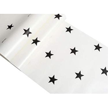 Imagem de QIHANG Estilo mediterrâneo quarto infantil menino desenho quarto estrela padrão papel de parede preto e branco 0,53 m x 10 m = 5,3 m 2