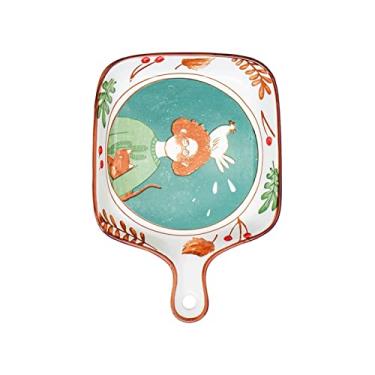 Imagem de GUIPAIHAI Prato de cerâmica com design de alça para jantar doméstico prato de café da manhã tigela para assar arroz bandeja de salada (cor: A)
