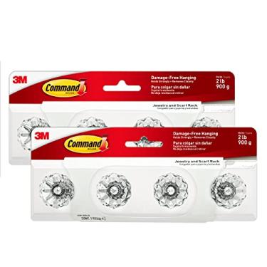 Imagem de Command Porta-joias e lenços de cristal, comporta até 900 g, total de 2 organizadores de cachecol com 8 tiras Command (pacote com 2 de 1 rack), sem danos para quarto e organização de cloest para