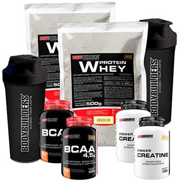 Imagem de KIT 2x Whey Protein 500g + 2x BCAA 100g + 2x POWER Creatina 100g + 2x Coqueteleira - Bodybuilders Sabor Baunilha