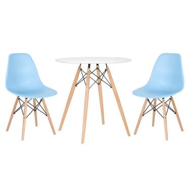 Imagem de Mesa Redonda Eames 70 Cm Branco + 2 Cadeiras Eiffel Dsw Azul Claro
