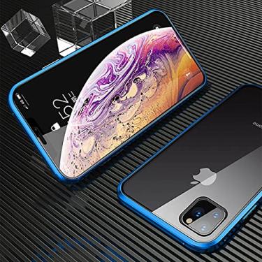 Imagem de Capa magnética de metal para iphone 13 12 11 pro max mini x xs xr 7 8 plus se 2020 360 tampa de vidro dupla face, azul, para iphone11 pro max
