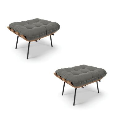 Imagem de Kit 02 Puffs Costela Suede Base Metálica Preto - D`Rossi