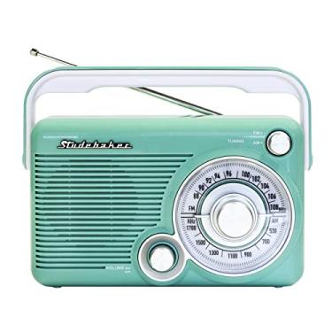 Imagem de Studebaker SB2002TE Rádio AM/FM portátil com conector de fone de ouvido e conector auxiliar com alimentação AC/DC (azul-petróleo/branco)