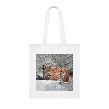 Imagem de Sacola Lynx, Lince Tote Presente, Bolsa de Ombro Lince, Sacolas Reutilizáveis, Cesta de Aniversário de Natal, Ideia de Presente para Ela, Presente Para Ele, Bolsa Feminina, Branco