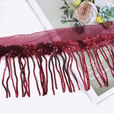 Imagem de 2/4 jardas 10 cm Paillette Lantejoulas Borla Renda Trim Tecido de Malha DIY Performance Saia Vestido de Noiva Decoração Material de Costura, Royalblue, 2 jardas