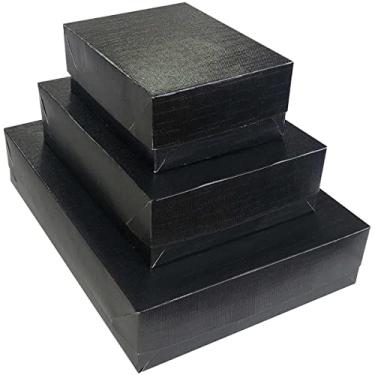 Imagem de Caixa Para Presente, Cristina, Viena, M, 19x26x7,5cm, Preta, Com Textura, Pacote com 10