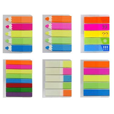 Imagem de 4A Conjunto de sinalizadores de notas adesivas, marcadores de página de cor neon fluorescente, etiquetas de índice de cores, abas transparentes, marcadores de texto, etiquetas para escrita, 6 blocos/conjunto, 4A 66113