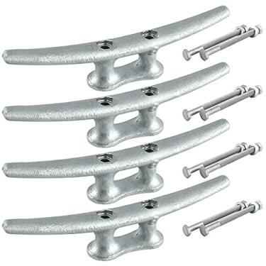 Imagem de WTMORE Grampos de barco de 20,32 cm, grampos de doca de ferro fundido galvanizado mergulhado quente, grampos de doca de barco, grampo de corda, ferragens incluídas (pacote com 4) - ideal para barcos, iate, caiaque, doca ou decoração de casa
