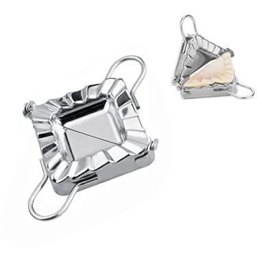 Imagem de MGGi Molde de ravioli em forma de triângulo Pierogi bolinhos, molde de prensa Goya Empanada pequeno de aço inoxidável de 9,5 cm, crimpador de molde, cortador de massa de embrulho - para mini torta chinesa, prata