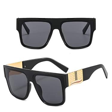 Imagem de Óculos de sol quadrados grandes retrô designer de luxo feminino clássico com armação preta óculos de sol exclusivos com trança de metal, cinza preto, tamanho único