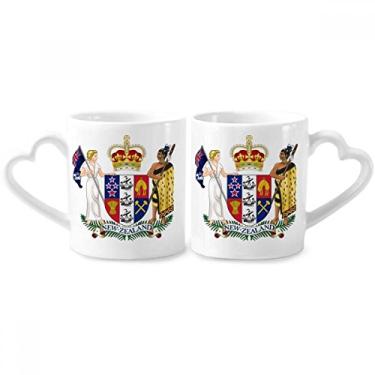 Imagem de Conjunto de canecas de porcelana para casais com emblema nacional da Oceânia da Nova Zelândia com alça de coração