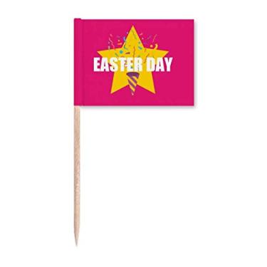 Imagem de Feliz Dia de Páscoa Retorno Art Déco Presente Moda Palito Bandeiras Marcador Topper Decoração de Festa