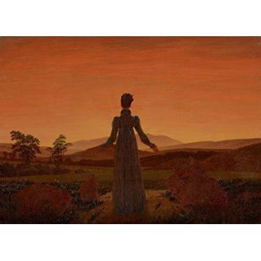 Imagem de Mulher de Costas Contemplando o Pôr do Sol nas Montanhas Pintura de Caspar David Friedrich Repro em Tela"canvas" ou Arte em Papel (Tela "Canvas", 80cm X 110cm)