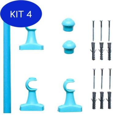 Imagem de Kit 4 Varão Simples Para Cortinas 2,0Mts 19mm Azul Compacto - J&C Aces