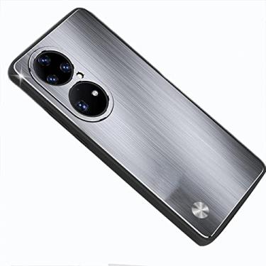 Imagem de KVIBEO Capa para Huawei P50/P50 Pro, capa traseira escovada de liga de alumínio fina à prova de choque com proteção de câmera TPU capa protetora de pára-choques, prata, P50 Pro 6,6 polegadas
