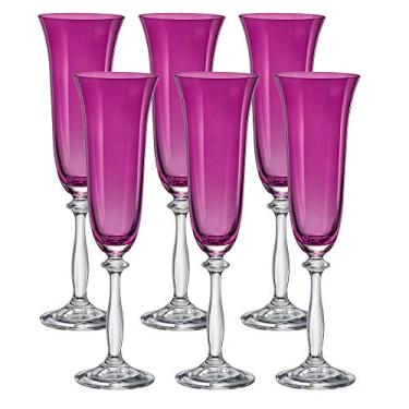 Imagem de Jogo de 6 Taças para champanhe Angela colorida em cristal ecológico 190ml A24,5cm violeta