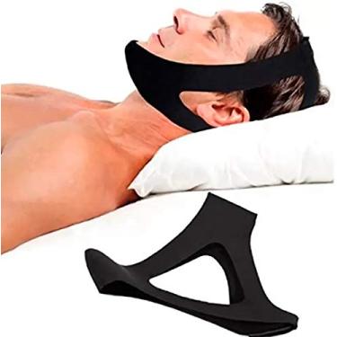Imagem de Faixa Cabeça Queixo Anti Ronco Apneia Cabeça Queixo Ajustável 3 Pontos Lavável preta Stop Ronco Aparelho Para Parar De Roncar