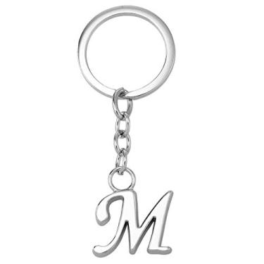 Imagem de Chaveiro simples e elegante letra M chaveiro metal alfabeto chaveiro bolsa pingente presente de aniversário (prata)