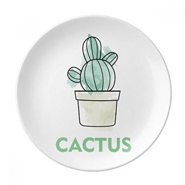 Imagem de Aquarela de cacto suculentas em vaso prato decorativo de porcelana salver louça de jantar