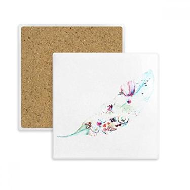 Imagem de Chapéu de balão de fogo de folha para câmera pintura em aquarela quadrada porta-copos caneca suporte subplaca pedra isolante