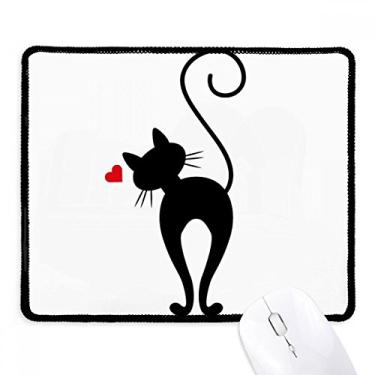 Imagem de Mousepad em forma de coração Cat Sihouette Animal Mousepad com borda costurada Tapete de borracha para jogos