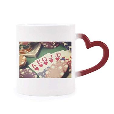 Imagem de Hearts Flush Poker Gambling Foto Sensível ao Calor Caneca de Grés Mudança de Cor Vermelha