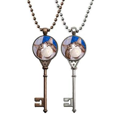 Imagem de OFFbb-USA Sleepy Squinting Head Pet Cat Face Chaveiro Colar Pingente Joias Decoração de Casal