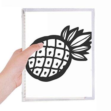 Imagem de Caderno de anotações de folhas soltas com desenho em linha de abacaxi preto recarregável