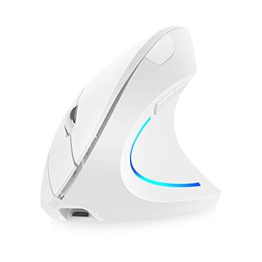 Imagem de 2.4G sem fio vertical mouse vertical recarregável ergonômico mouse 3 níveis de DPI ajustáveis RGB luz de fluxo Plug N Play, branco