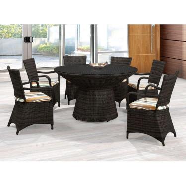Imagem de Conjunto Mesa Jantar Redonda com 6 Cadeiras em Fibra Sintética Base Aço Maracaipe - Café