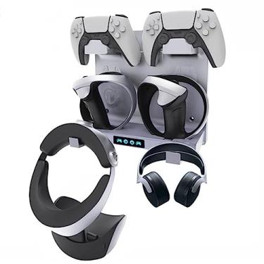 Imagem de Acessórios PS5 Montagem na parede com controlador PS5 e estação de carregamento do controlador PSVR 2, kit de montagem em parede estável com indicador LED de carregamento, adequado para console PS5