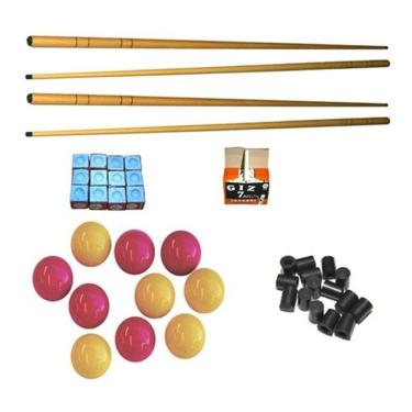Imagem de Kit 4 Taco1,45+ Giz Azul+ Branco+ Bola Mxm+20 Ponteira Sinuca