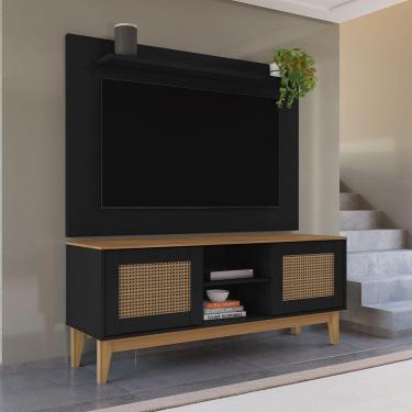 Imagem de Rack 02 Portas e Painel Safira Preto Cedro Rattan Casa D