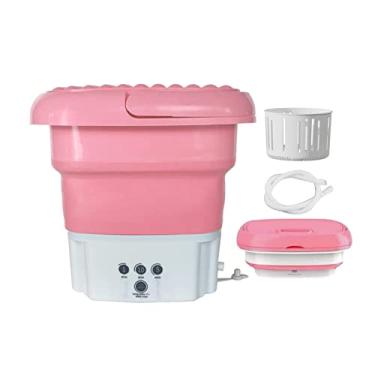 Imagem de Poderosa máquina de lavar portátil pequena máquina de lavar portátil pequena máquina de lavar dobrável para roupas arruela de limpeza para meias roupa íntima mini máquina de lavar com cesta de drenagem (cor: rosa)