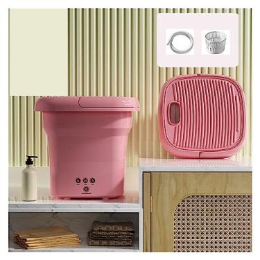 Imagem de Poderosa máquina de lavar portátil pequena máquina de lavar portátil dobrável com balde de secador para roupas meias roupa interior arruela de limpeza mini pequena máquina de lavar de viagem (cor: rosa)