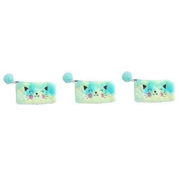 Imagem de NOLITOY 3 Pçs Bolsa Bolsa Design Suprimentos Cosméticos Papelaria Lápis Armazenamento Amarelo Bolsa De Gato Moeda De Escritório Pelúcia
