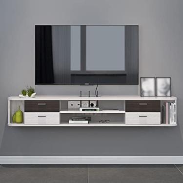 Imagem de Prateleira flutuante de armazenamento multimídia, armário de TV montado na parede com 4 gavetas e prateleiras de armazenamento abertas, adequado para quarto, sala de estar, olá