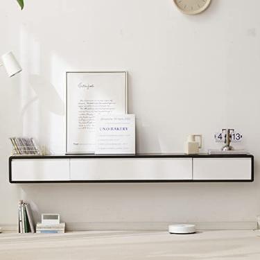 Imagem de JUNNIU Suporte de TV flutuante - Prateleira de TV montada na parede de 120/140 cm com 2 gavetas, console de mídia de madeira centro de entretenimento sob TV, prateleira de armazenamento multimídia para casa e escritório/a/decoração de 120 cm