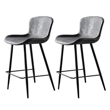 Imagem de Cadeiras de jantar cadeiras de sala de jantar conjunto de 2 peças banquetas de bar de couro PU café da manhã cadeiras de bar de jantar altura fixa com encosto armação de metal e apoio para os pés para barra de café da manhã, balcão tudo é
