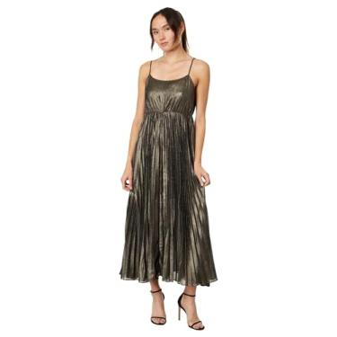 Imagem de Lucky Brand Vestido feminino plissado para festa midi, Dourado, M